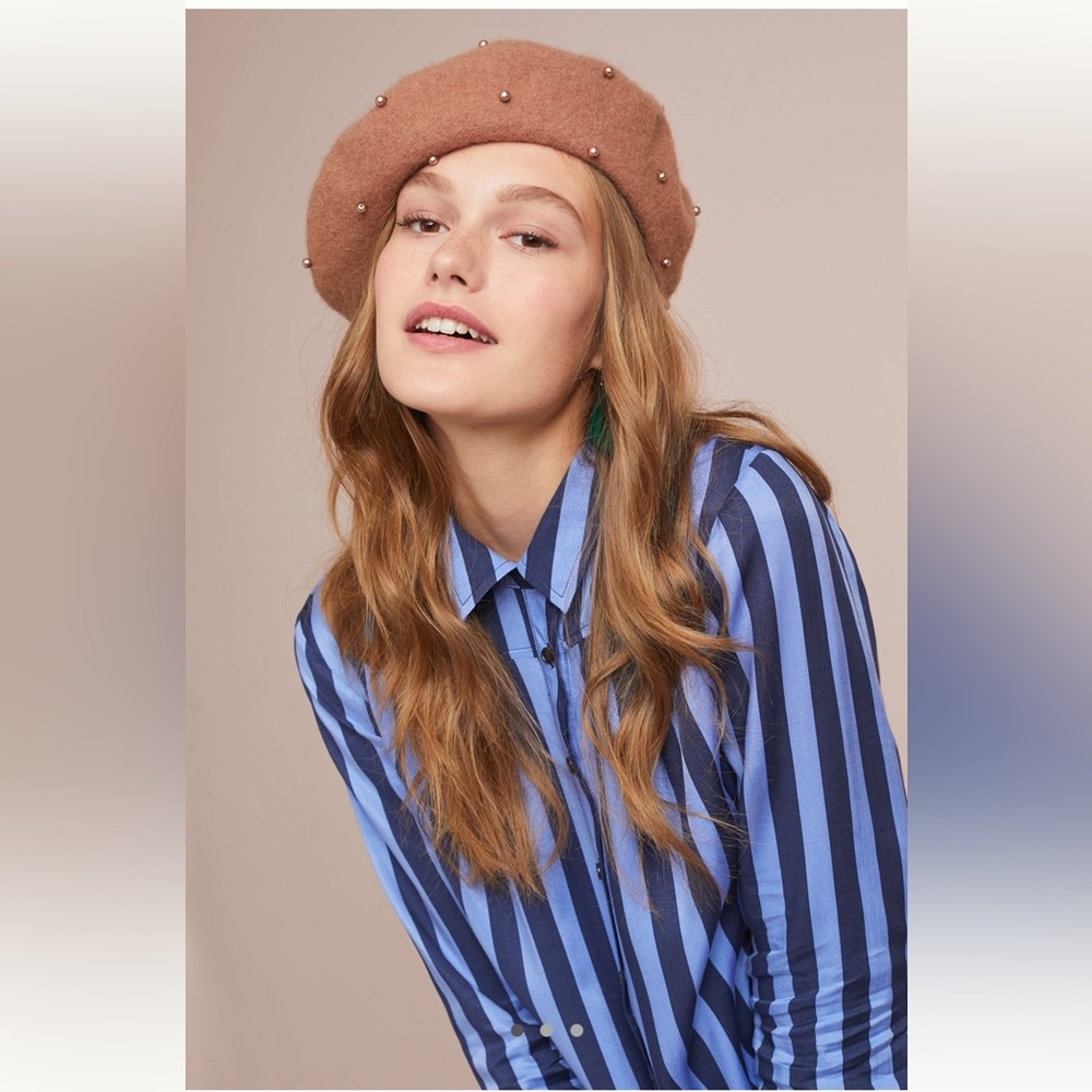 Anthropologie Adelaide Wool Studded Beret Hat